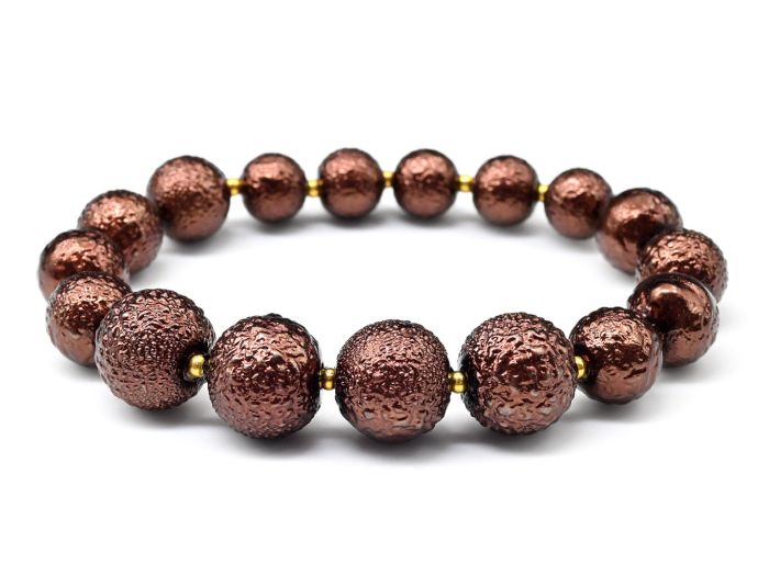 The bracelet is an embossed 8-12mm acrylic ball, colored chocolate.