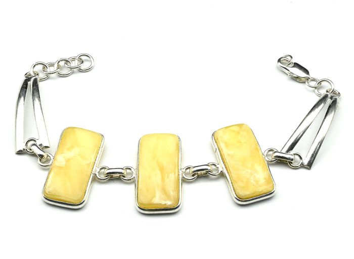 Bracelet with amber in silver-plated rectangle 15*30mm milk, 20cm.