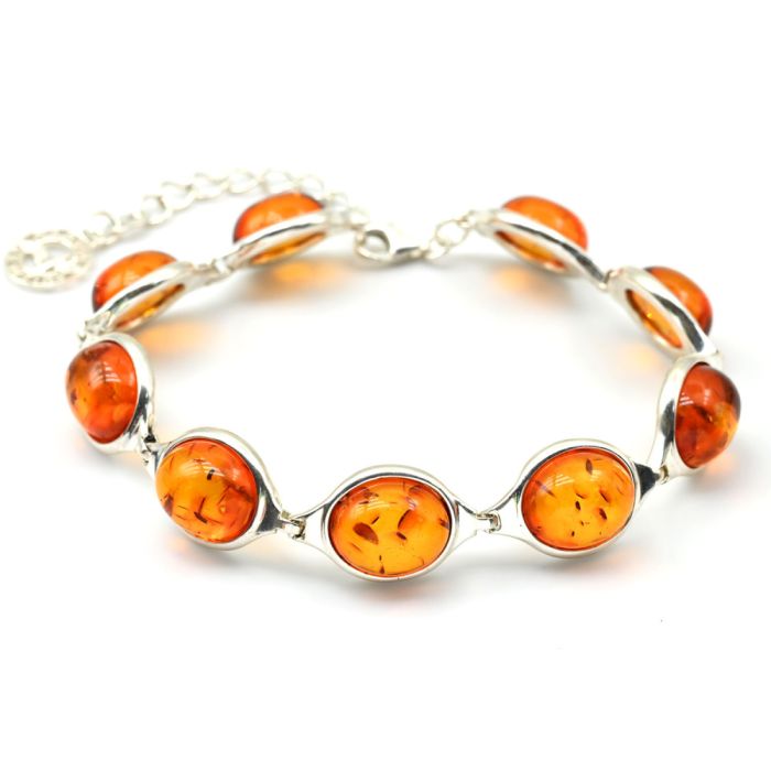 Amber bracelet C925 oval 12*13mm cognac, 19cm, 15.88g