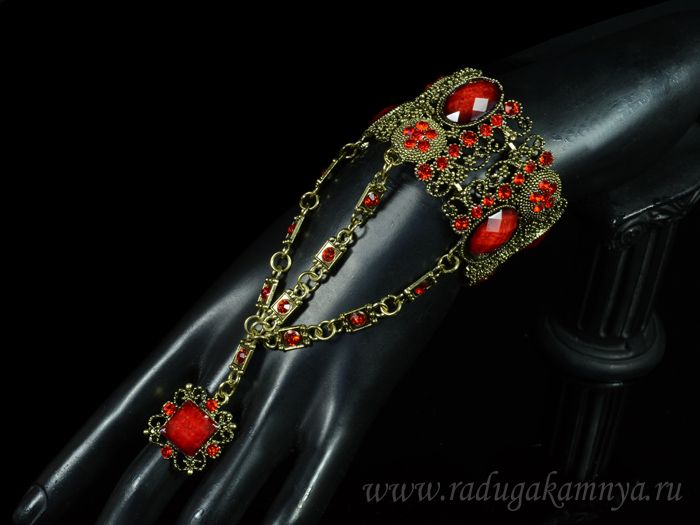 Slave bracelet made of jewelry alloy with zircons and Murano glass "Oval" color red.