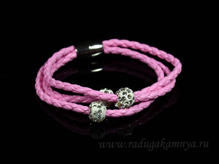 Shambhala ball10 bracelet with triple pigtail,color pink