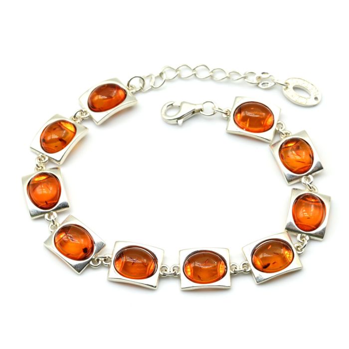 Bracelet with amber C925 "oval in a rectangle" 10*12mm cognac, 19cm, 14.64gr