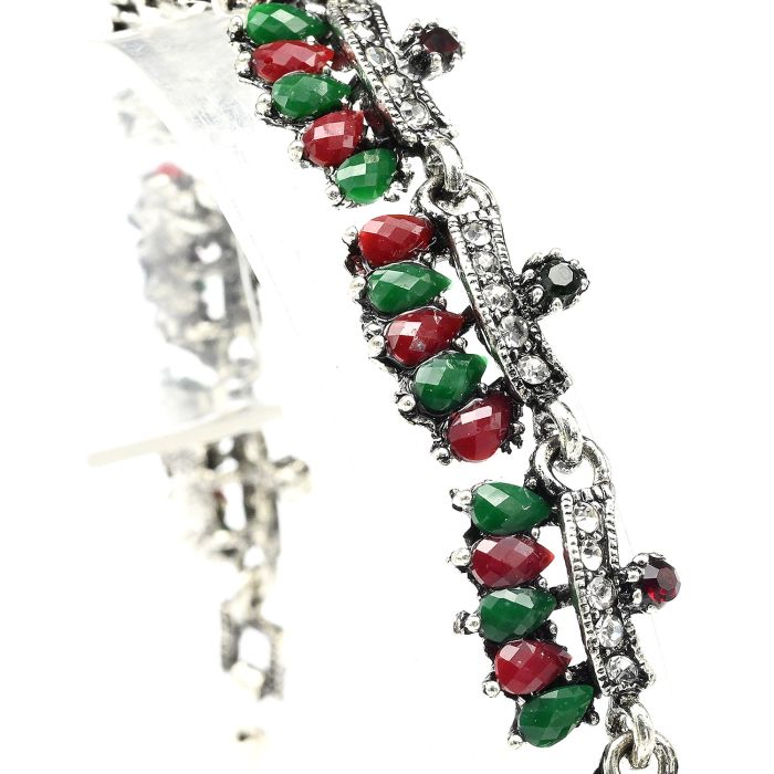 Turkish Nickel Silver Teeth Bracelet with gems, 18cm