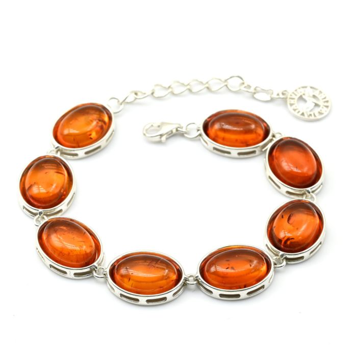 Bracelet with amber C925 oval 13*18mm cognac, 17cm, 16.62g