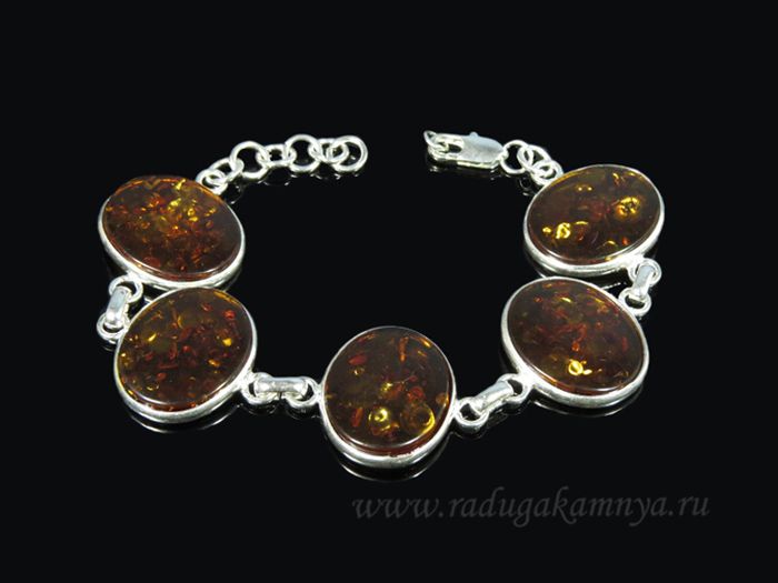 Bracelet with amber in silver oval 20*25mm, 21cm