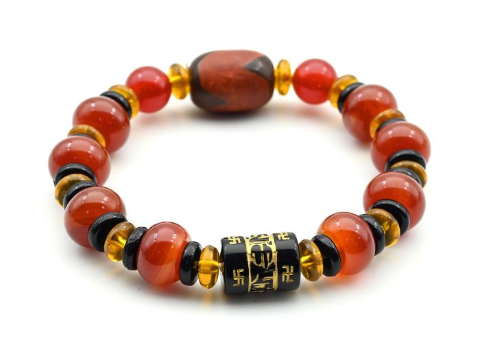 Bracelet with ji bead "Tiger Teeth" barrel 13*18mm with carnelian rondel 12*8mm