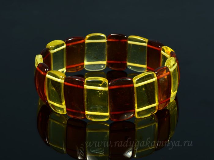 Amber rectangle bracelet 22*10mm lemon, cognac, 14.8g