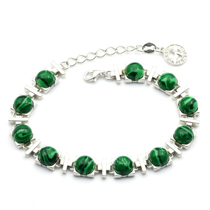 925 bracelet with artificial malachite square 8mm, 18.5cm, 20.97g