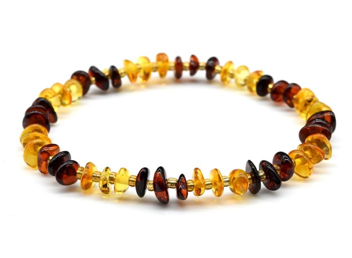 Amber bracelet with beads of lemon color, dark cognac