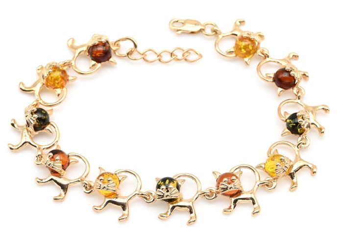 Bracelet with amber C925 "kitties" 12*14mm assorted, 19cm, 12.38g