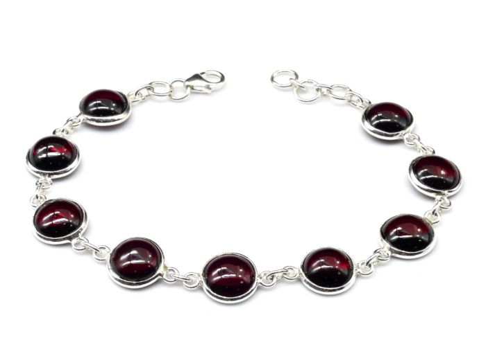 Bracelet C925 with garnet circle 10mm, 17-18.5cm, 8.8g