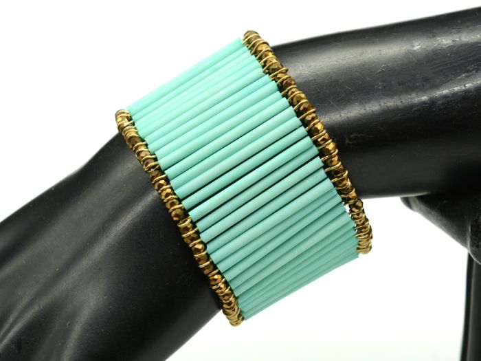 Bracelet made of Czech glass with zircons "Sticks" author's turquoise