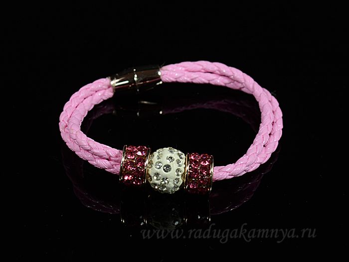 Shambhala ball14 bracelet with double pigtail,color pink