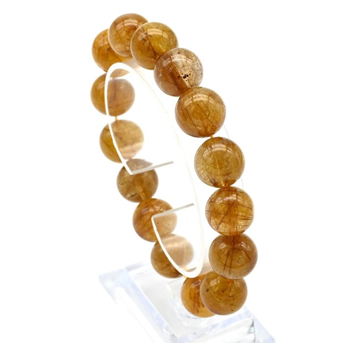 Bracelet made of Agate hair "golden" ball 14mm, 60g