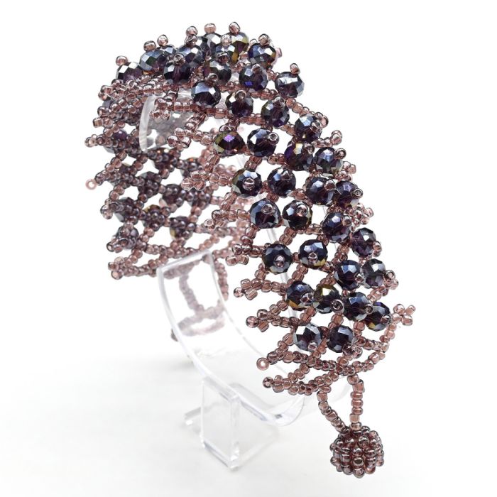 Braided beaded bracelet with zircon color.lilac, 18cm.