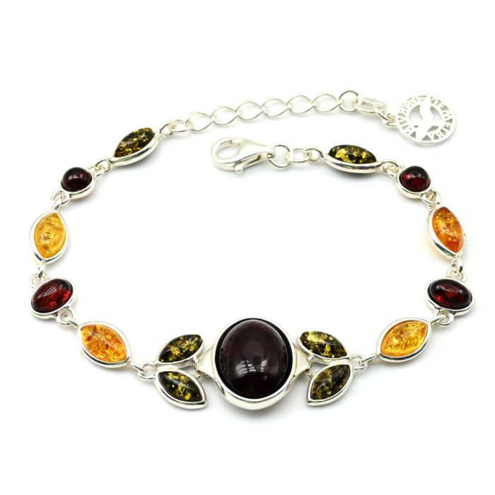 Bracelet with amber C925 oval, assorted rice, 18.5cm, 9.76g