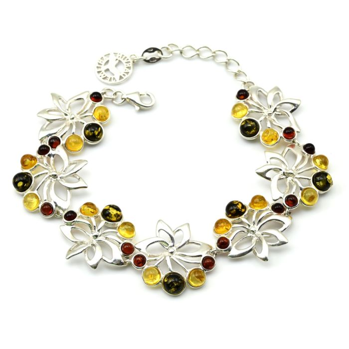 Amber bracelet C925 "berries" 20*21mm lemon, cognac, green, 17cm, 13.9g