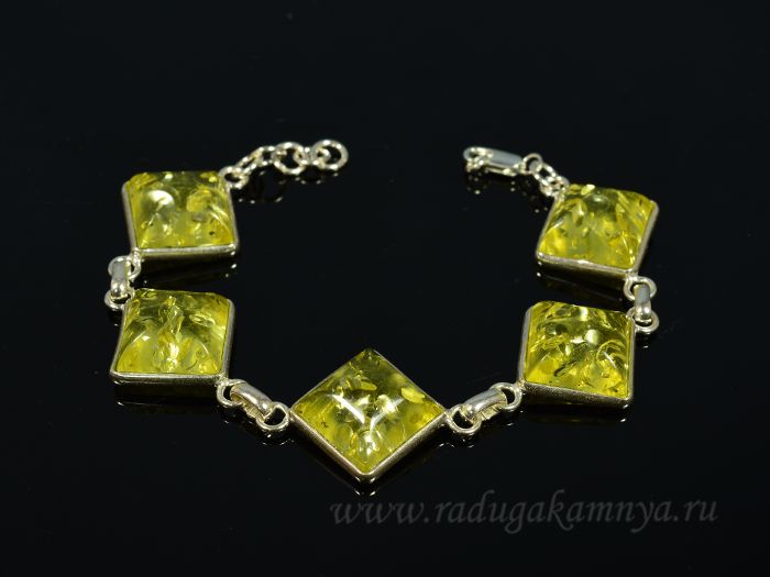 Bracelet with amber in silver 5 diamonds 23mm lemon, 21cm