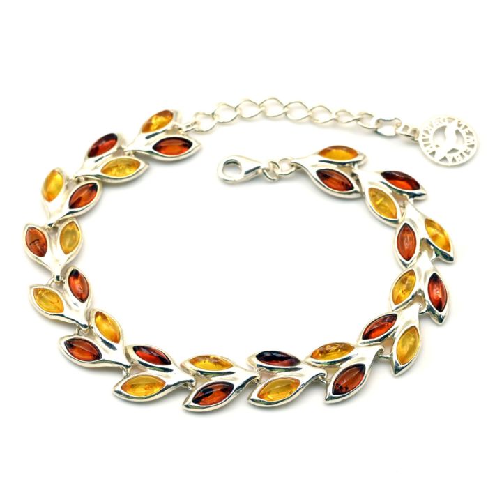 Bracelet with amber C925 "spikelet" 10*13mm lemon, cognac, 17.5cm, 14.89g