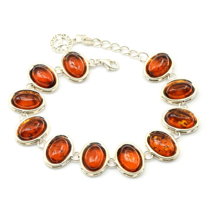 Bracelet with amber C925 ovals 16*12mm cognac, 18.5cm, 18.35g