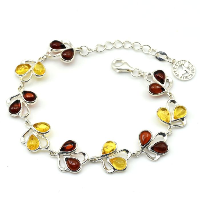 Bracelet with amber C925 "2 drops" 14*13mm lemon, cognac, 18cm, 12.42g