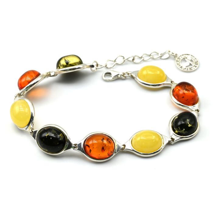 Bracelet with amber C925 oval 12*13mm assorted, 19cm, 17.29gr