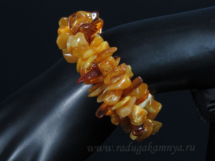 Amber sea buckthorn honey-milk, cognac bracelet