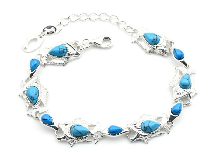 925 bracelet with turquoise (imitation) "piranha" 13*20mm, 18cm, 14.52g