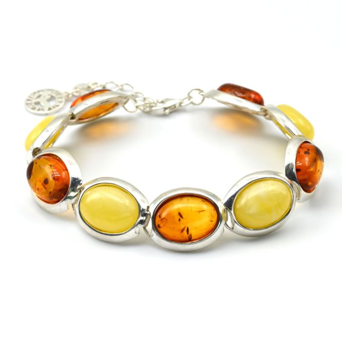 Bracelet with amber C925 oval 14*19mm milk, cognac, 18cm, 20.21g