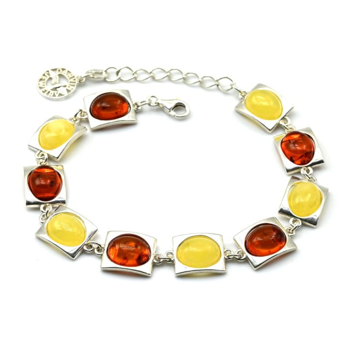 Bracelet with amber C925 honey-milk, cognac, 19cm, 14.54g