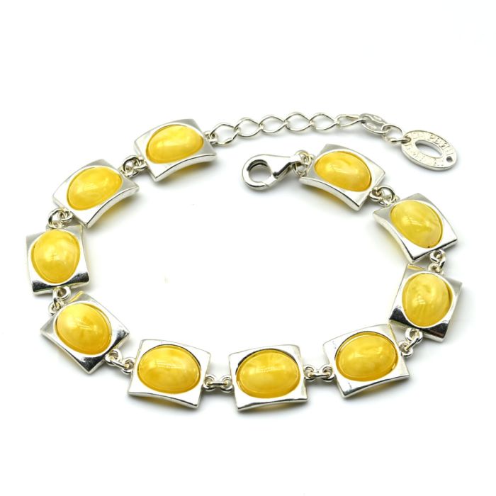 Bracelet with amber C925 "oval in a rectangle" 10*12mm milk, 19cm, 15.01g