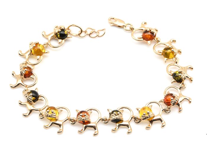 Bracelet with amber C925 "kitties" 12*14mm assorted, 20.5cm, 13.1g