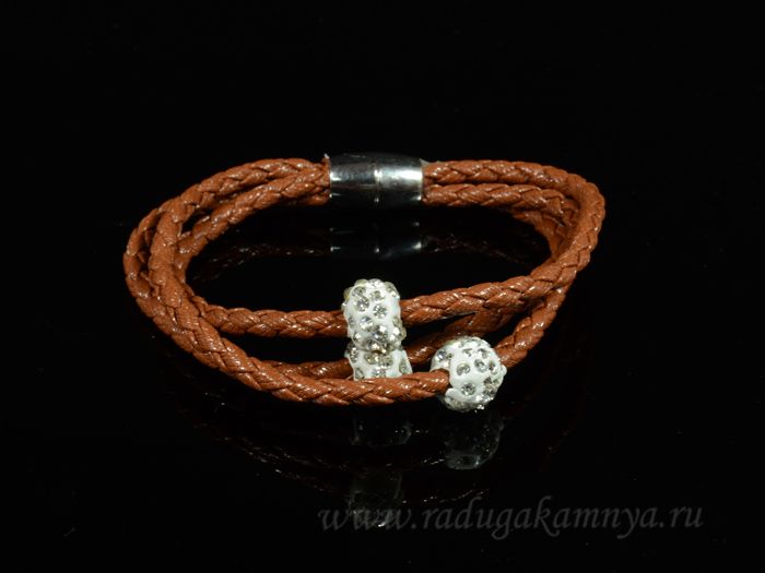 Shambhala ball10 bracelet on a triple pigtail,color brown