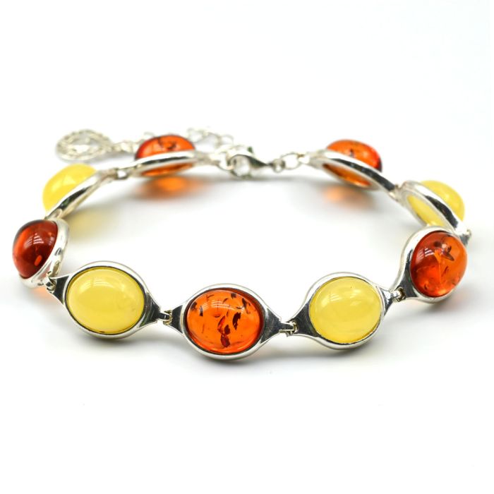 Bracelet with amber C925 oval 12*13mm honey-milk, cognac, 20cm, 17.43g