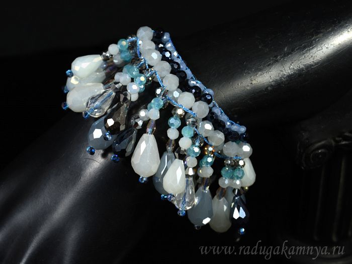 Handmade bracelet "Summer" with zircon, color gray-blue, 19cm