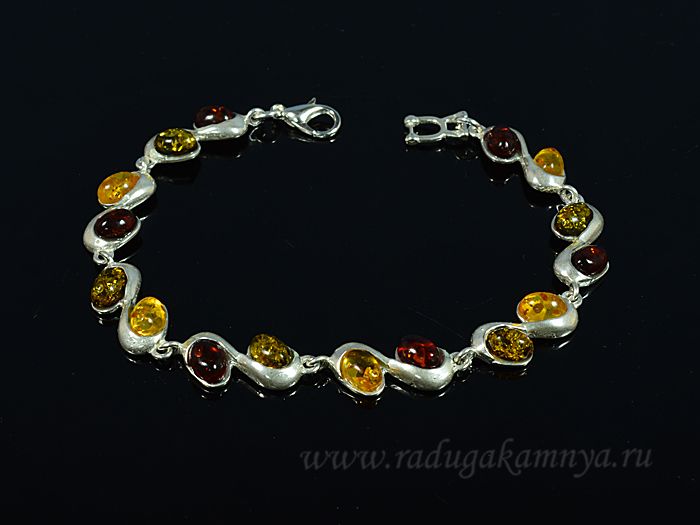 Bracelet with amber in silver plated oval double assorted, 20cm