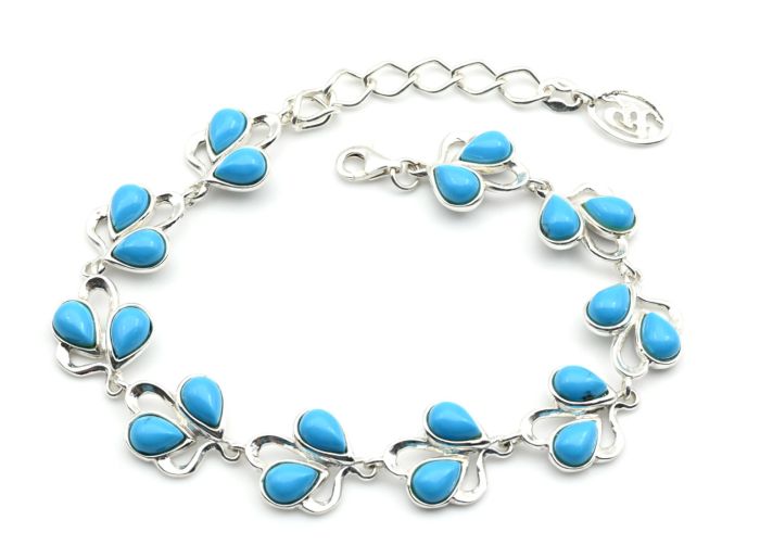 925 bracelet with turquoise (imitation) 2 droplets 13*17mm, 19cm, 15.54g