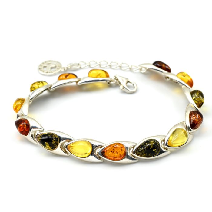 Bracelet with amber C925 "fish" 8*16mm assorted, 19cm, 14.77g