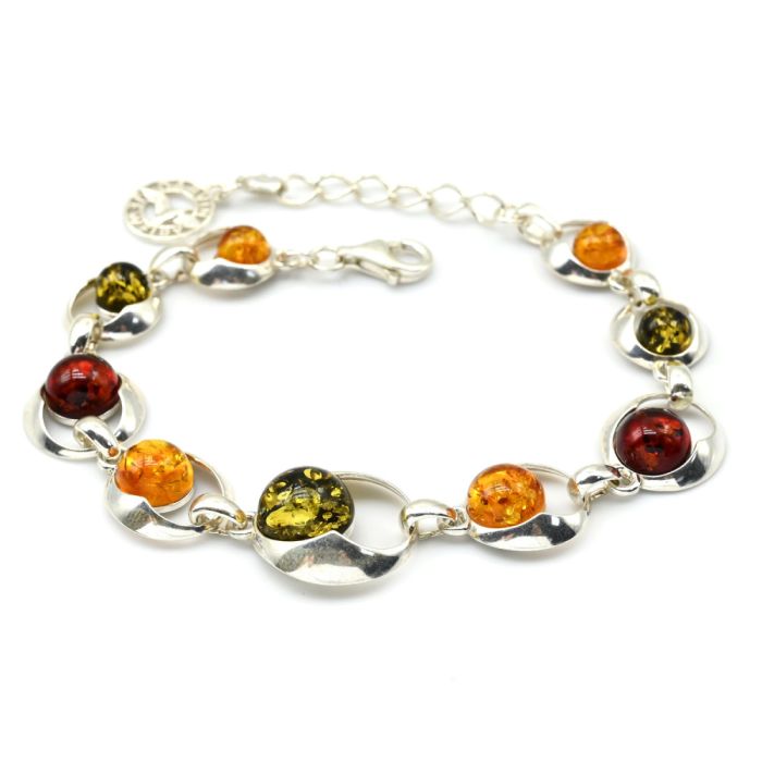 Bracelet with amber C925 "eclipse" 17mm, 13mm assorted, 18cm, 12.87g