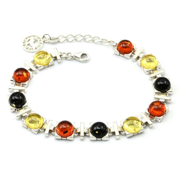 Bracelet with amber C925 squares 8*8mm assorted, 18.5cm, 18.31g