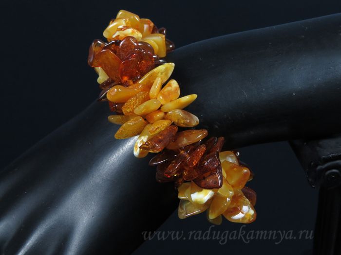 Amber sea buckthorn honey-milk, cognac bracelet